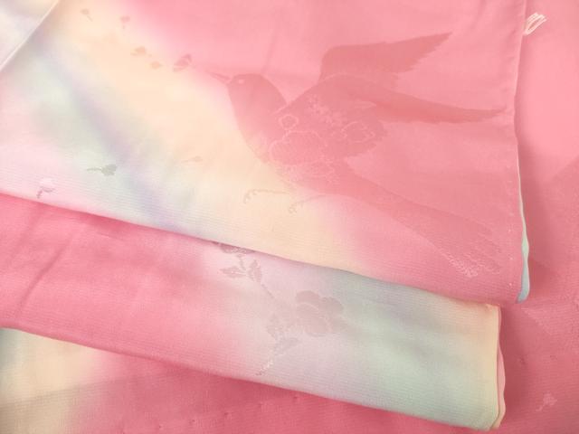 平和屋着物●長襦袢 単衣 花鳥地紋 暈し染め 正絹 逸品 AABF2893ck