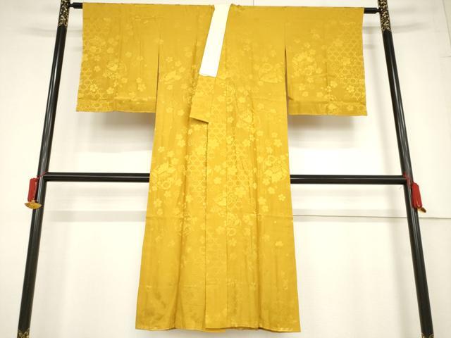 平和屋着物●長襦袢 無双仕立て 花蝶丸地紋 山吹茶色 やまと誂製 正絹 逸品 未使用 AABF2896ck