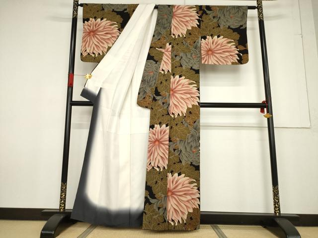 平和屋着物●創業460年・千總 小紋 大輪の菊 丹後ちりめん 反端・たとう紙付き 正絹 逸品 AABF2906ck