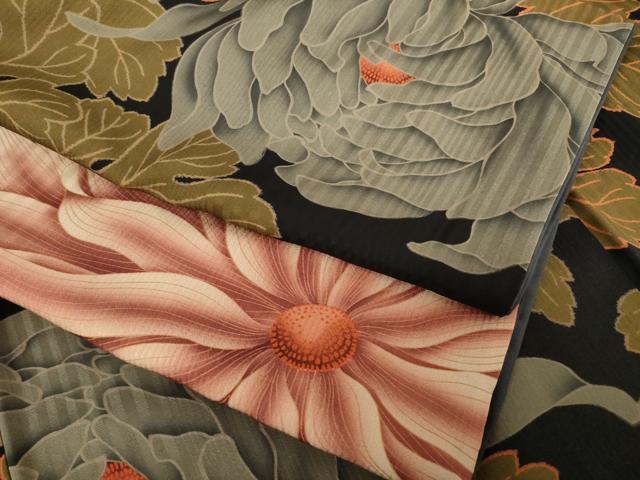 平和屋着物●創業460年・千總 小紋 大輪の菊 丹後ちりめん 反端・たとう紙付き 正絹 逸品 AABF2906ck