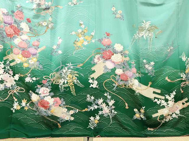 平和屋着物●訪問着 花筏文 暈し染め 金彩 ロング丈 正絹 逸品 AABF2921cs
