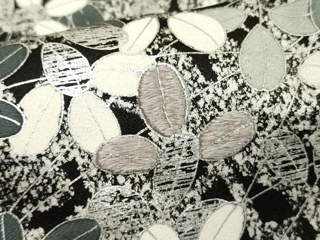 平和屋着物●訪問着 刺繍 萩 暈し染め 黒地 銀糸 銀彩 正絹 逸品 AABF2926cs