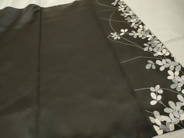 平和屋着物●訪問着 刺繍 萩 暈し染め 黒地 銀糸 銀彩 正絹 逸品 AABF2926cs