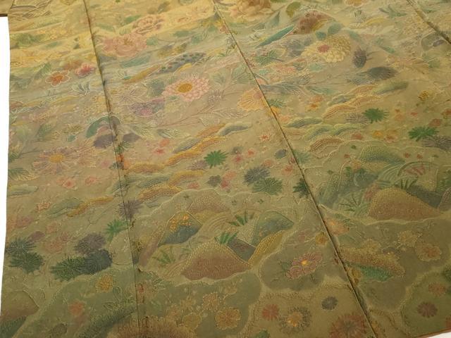 平和屋着物●山岡古都・古都染人 染織美術品 薬墨染 天目織 お召 訪問着 吉祥花鳥文 暈し染め 正絹 逸品 AABF2928cs