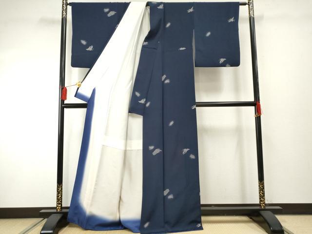 平和屋着物●彫士 矢田昇 染士 西宮伊智郎 小紋 鶴と蓑亀 正絹 逸品 AABF2930cs