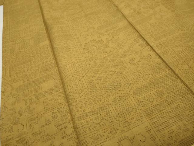 平和屋着物●結城紬 80亀甲 花唐草文 正絹 逸品 AABF2943cs