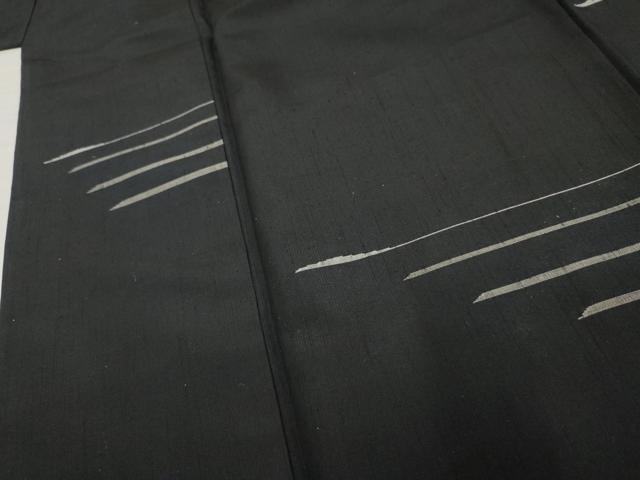 平和屋着物●訪問着 紬地 横段文 黒地 正絹 逸品 AABF2951cs