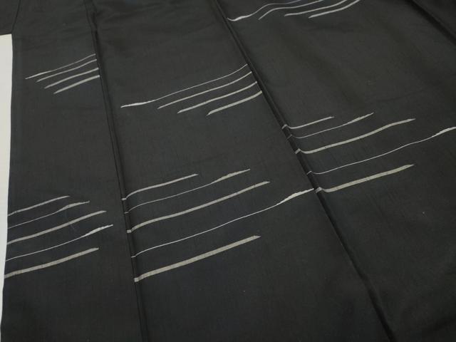 平和屋着物●訪問着 紬地 横段文 黒地 正絹 逸品 AABF2951cs