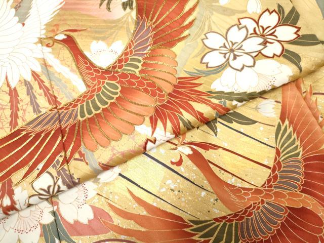 平和屋着物●豪華振袖 鳳凰花文 暈し染め 金銀彩 正絹 逸品 AABF2952cs