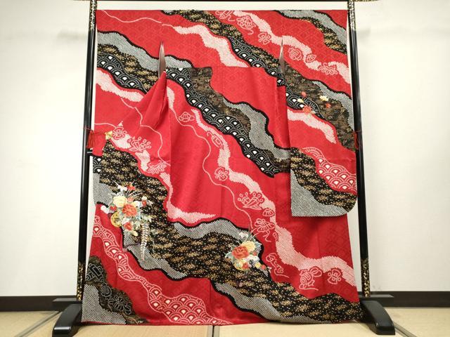 平和屋着物●豪華振袖 絞り 刺繍 花篭文 金糸 金彩 正絹 逸品 AABF2955cs