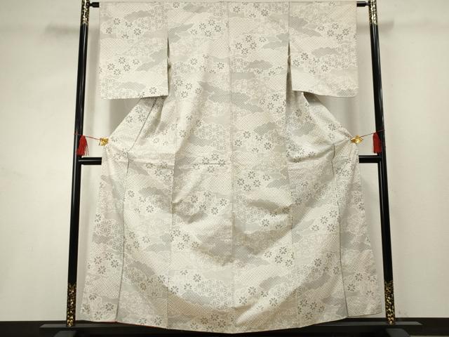 平和屋着物●本場大島紬 白大島 一元7マルキ 雲重ね吉祥花唐草文 正絹 逸品 AABF2959cs