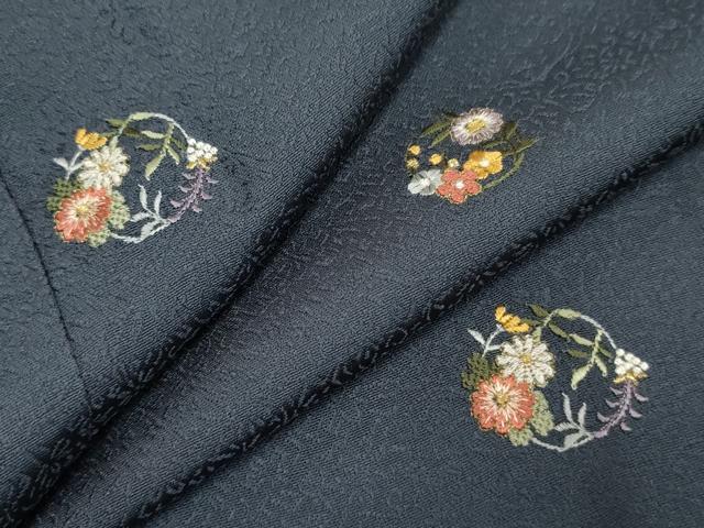平和屋着物●上質な小紋 刺繍 花丸文 金糸 ロング丈 正絹 逸品 AABF2962cs