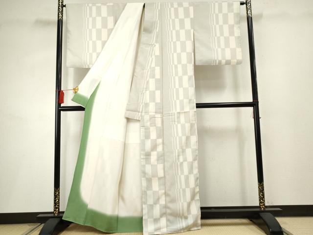 平和屋着物●本塩沢 市松間道 正絹 逸品 AABF2965cs