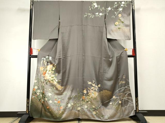 平和屋着物●訪問着 作家物 几帳草花文 暈し染め 金彩 正絹 逸品 AABF2966cs