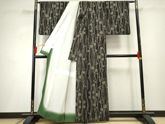 平和屋着物●本場大島紬 泥染め 一元7マルキ 南天蔦の葉文 正絹 逸品 AABF2969cs
