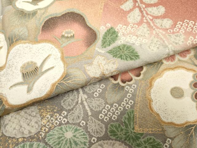 平和屋着物●訪問着 地紙草花文 暈し染め 金彩 金通し地 正絹 逸品 AABF2970cs