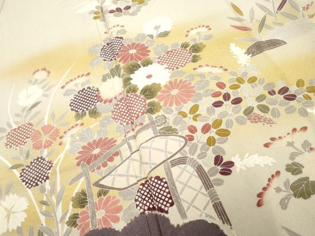平和屋着物●訪問着 絞り 風景草花文 暈し染め 正絹 逸品 AABF2971cs