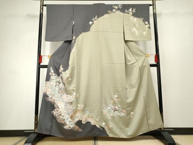 平和屋着物●訪問着 御所車吉祥草花文 金彩 正絹 逸品 AABF2972cs