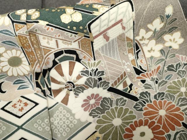 平和屋着物●訪問着 御所車吉祥草花文 金彩 正絹 逸品 AABF2972cs