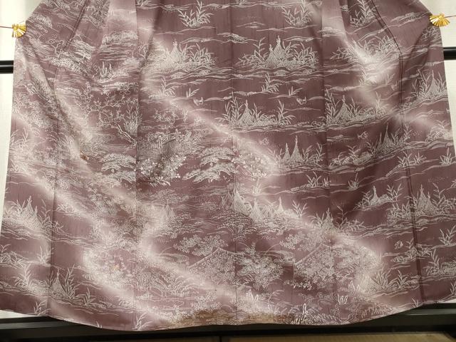 平和屋着物●訪問着 紬地 刺繍 流水花鳥松文 正絹 逸品 AABF2977cs