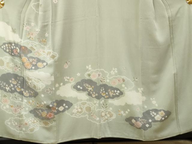 平和屋着物●創業460年・千總 訪問着 駒刺繍 絞り 雲取り草花文 金彩 正絹 逸品 AABF2979cs