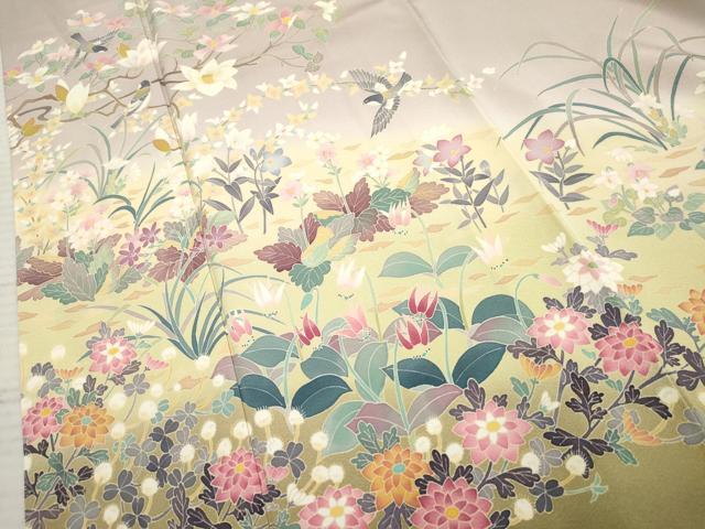 平和屋着物●本加賀友禅作家 北田弓子 色留袖 花鳥文 暈し染め 正絹 逸品 AABF2989cs