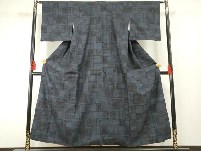 平和屋着物●本場結城紬 重要無形文化財 80亀甲 幾何学柄 正絹 逸品 AABF3007cs