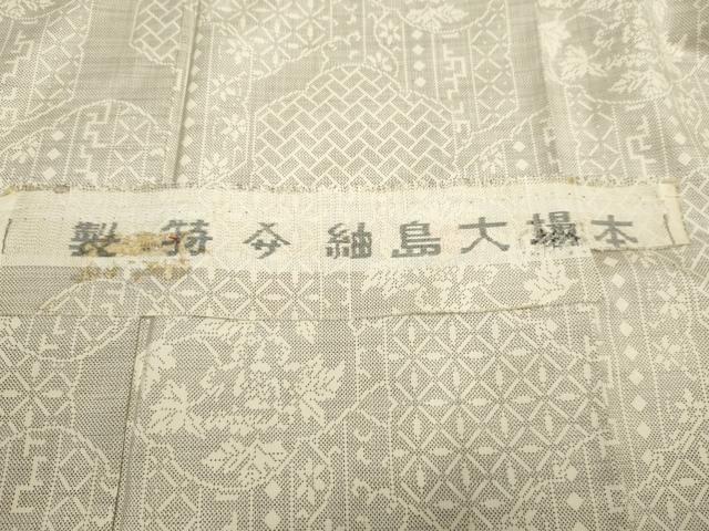 平和屋着物●本場大島紬 白大島 カタス9マルキ 吉祥枝花文 反端付き 正絹 逸品 AABF3008cs