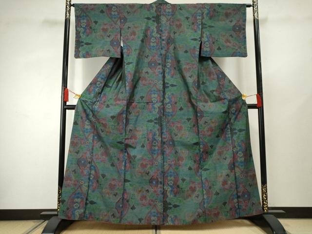 平和屋着物●本場大島紬 洋花文 正絹 逸品 AABF3016cs