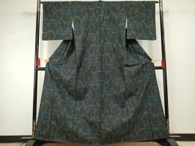 平和屋着物●本場大島紬 一元7マルキ エ霞枝花文 黒地 正絹 逸品 未使用 AABF3021cs