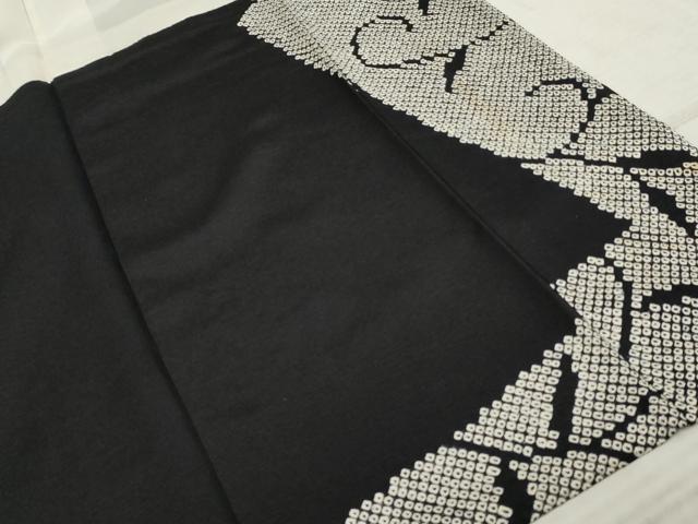 平和屋着物●訪問着 絞り 刺繍 更紗花文 黒地 正絹 逸品 AABF3025cs