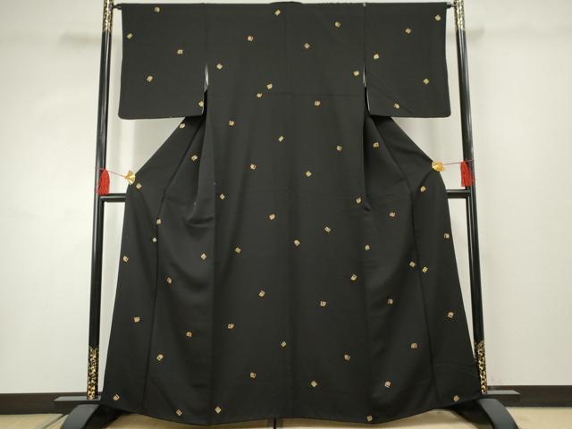 平和屋着物●上質な小紋 源氏香 黒地 金彩 正絹 逸品 AABF3033cs
