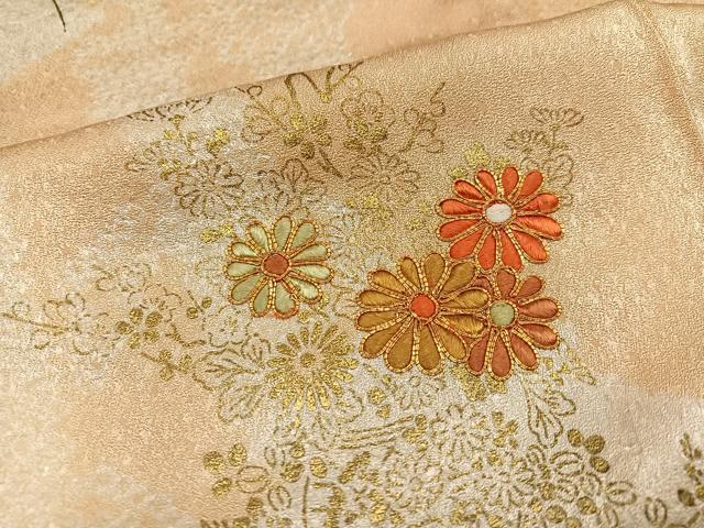 平和屋着物■訪問着 駒刺繍 絞り 飾花文 金彩 正絹 逸品 AABF3062ph