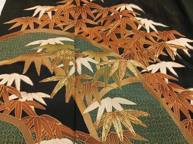 平和屋着物■豪華黒留袖 駒刺繍 笹文 金彩 正絹 逸品 AABF3065ph