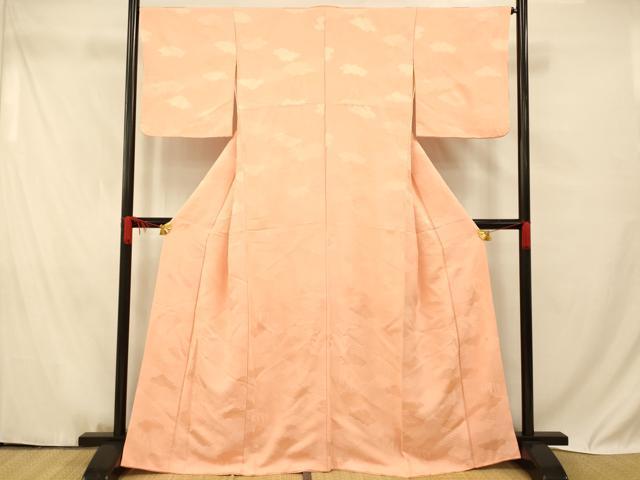 平和屋着物■上質な色無地 吉祥雲取り地紋 一斤染色 正絹 逸品 AABF3192fw