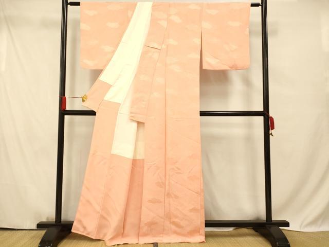 平和屋着物■上質な色無地 吉祥雲取り地紋 一斤染色 正絹 逸品 AABF3192fw