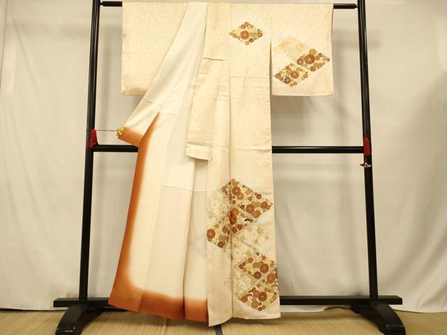 平和屋着物■訪問着 駒刺繍 草花菱文 暈し染め 金彩 正絹 逸品 AABF3206fw