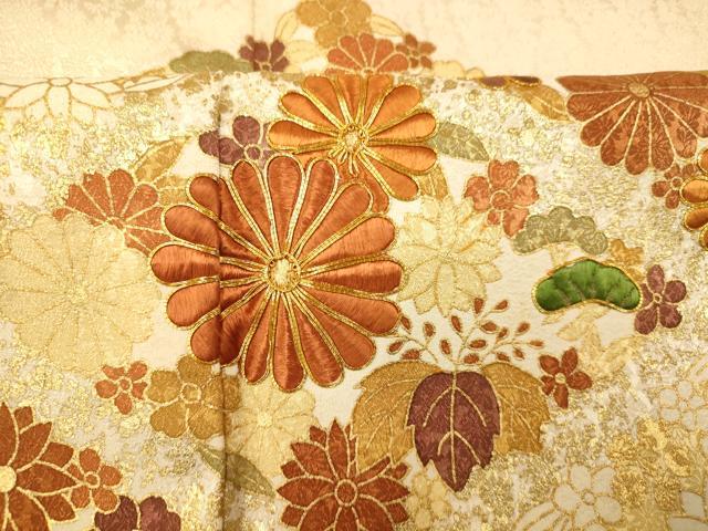 平和屋着物■訪問着 駒刺繍 草花菱文 暈し染め 金彩 正絹 逸品 AABF3206fw