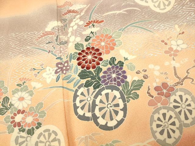 平和屋着物■訪問着 刺繍 花車文 暈し染め 銀彩 正絹 逸品 AABF3248fw