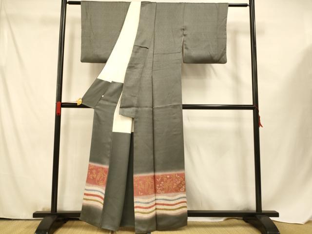 平和屋着物■色留訪問着 刺繍 花蝶横段文 暈し染め 金銀彩 鈴乃屋扱い 正絹 逸品 AABF3280fw