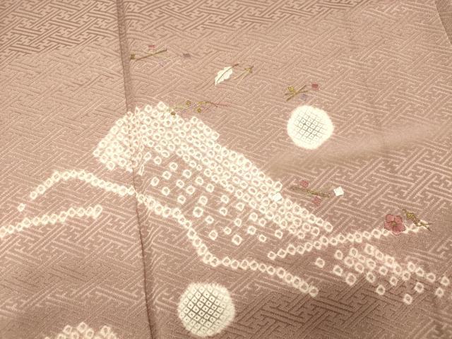 平和屋着物■訪問着 絞り 刺繍 草花山重ね文 金糸 正絹 逸品 AABF3297fw