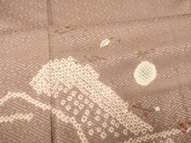 平和屋着物■訪問着 絞り 刺繍 草花山重ね文 金糸 正絹 逸品 AABF3297fw