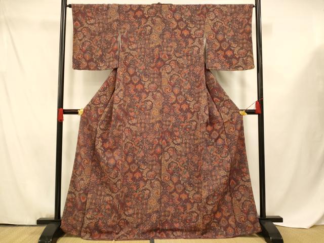 平和屋着物■上質な小紋 鳳凰花蝶文 金彩 鬼しぼ縮緬 正絹 逸品 未使用 AABF3311fw