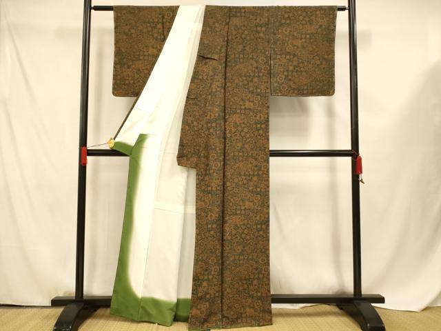 平和屋着物■上質な小紋 地紙更紗花文 正絹 逸品 未使用 AABF3313fw