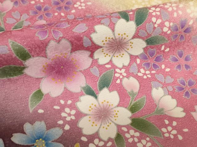平和屋着物●豪華振袖 花毬文 暈し染め 金彩 金通し地 正絹 逸品 AABF3330nf