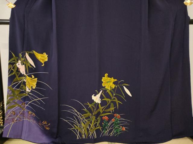 平和屋着物●訪問着 刺繍 霞百合文 暈し染め 鬼しぼ縮緬 正絹 逸品 AABF3333nf
