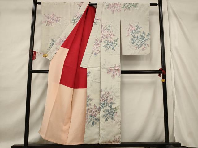 平和屋着物■上質な小紋 寿光織 舞花文 銀糸 正絹 逸品 AABF3376st