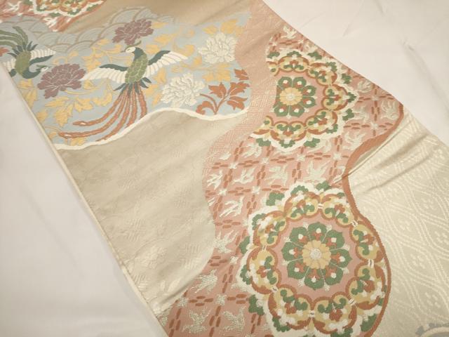 平和屋着物◎六通柄袋帯 唐織 鳳凰更紗花文 銀糸 正絹 逸品 AABF3427iu