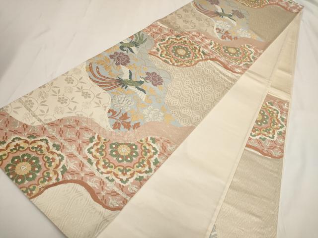 平和屋着物◎六通柄袋帯 唐織 鳳凰更紗花文 銀糸 正絹 逸品 AABF3427iu