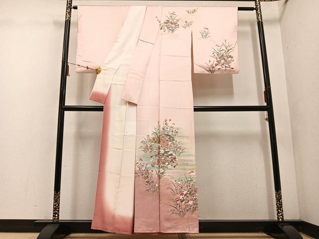 平和屋着物■訪問着 扇面草花文 暈し染め 金銀彩 正絹 逸品 AABF3481ph